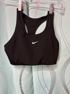 Nike Black Racerback Sports Bra with White Swoosh Logo